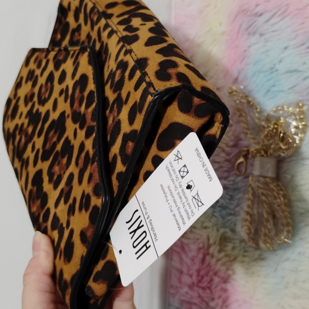 (#30) NWT Hoxis Leopard Animal Print Bag W Removable Chain Strap - Picture 7 of 8